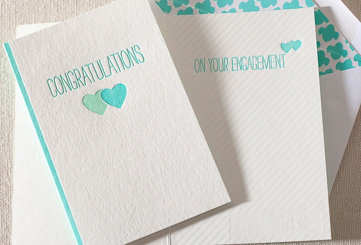 On Your Engagement Letterpress Greeting Card - Bamboo paper, patterned envelope. C4-N04T