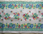 vintage red, green, yellow and blue floral print towel/runner
