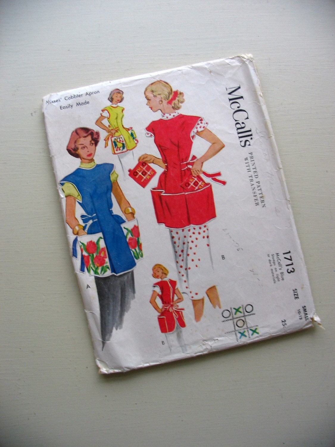 vintage 1952 mccalls misses cobbler apron pattern with transfer  -- size 10-12