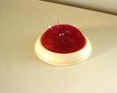vintage celluloid and red velvet pincushion