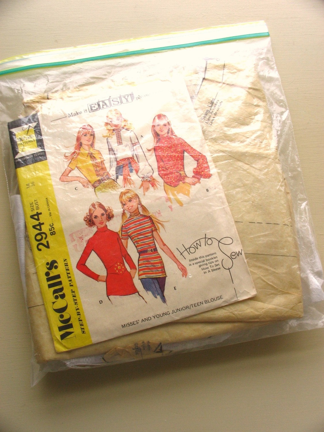 groovy vintage mccalls pattern 2944 misses and young junior/teen blouse with fabric