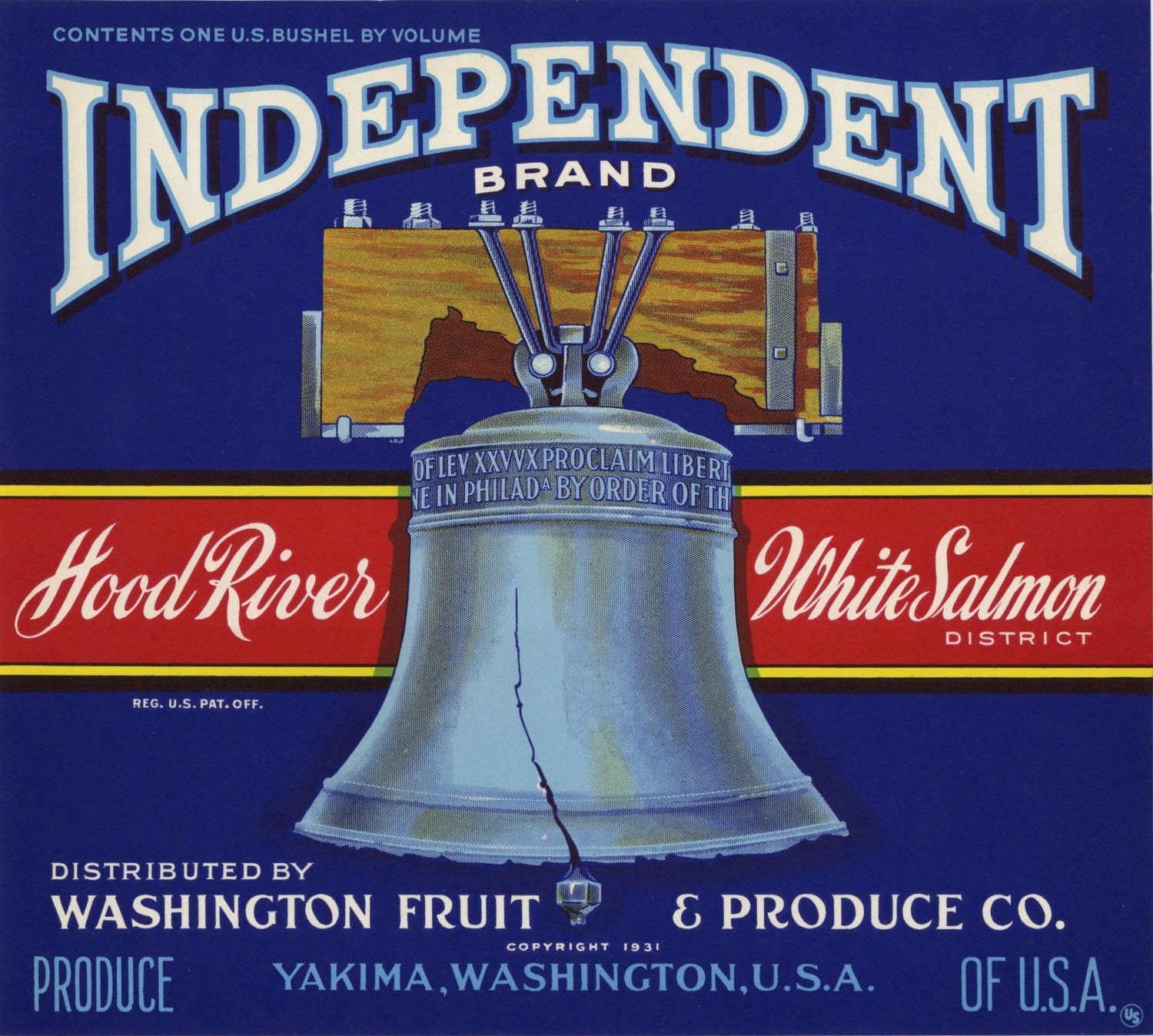 INDEPENDENT Hood River White Salmon blue Apple Crate Label