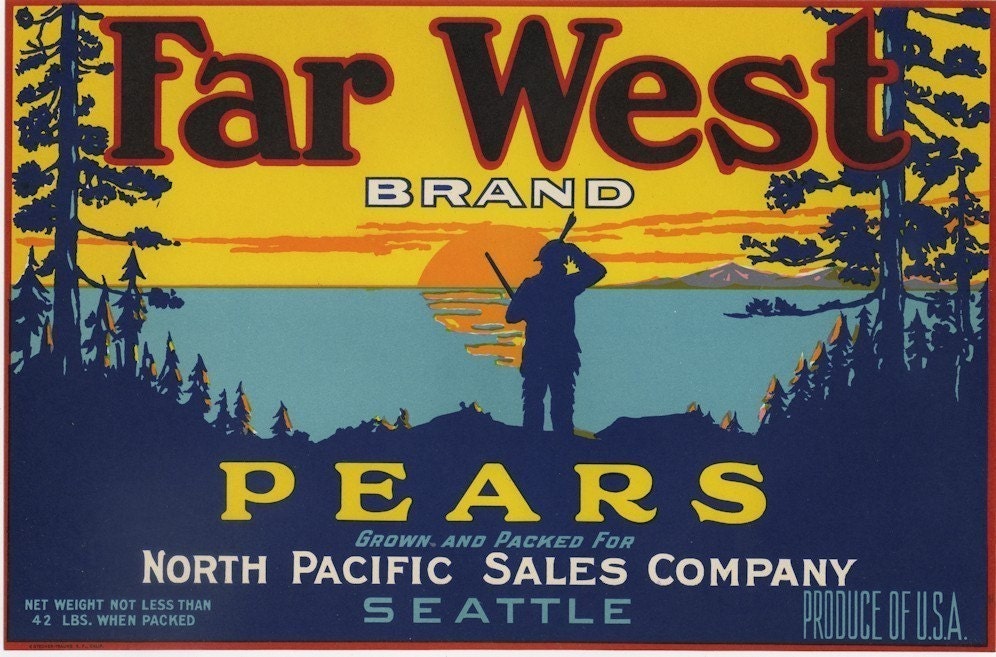 Seatle Mountain Sunset Pear Fruit Crate Label