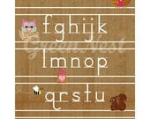 NEW A3 Size: Learn ABC with cute animals on wood - Owl, Squirrel, bee and Little Treehouse collage poster print
