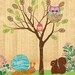 NEW A3 Size: Cute Snail, Squirrel and pink Owl collage poster print on wooden background