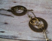 Hammered Rings n Gears Steampunk Earrings