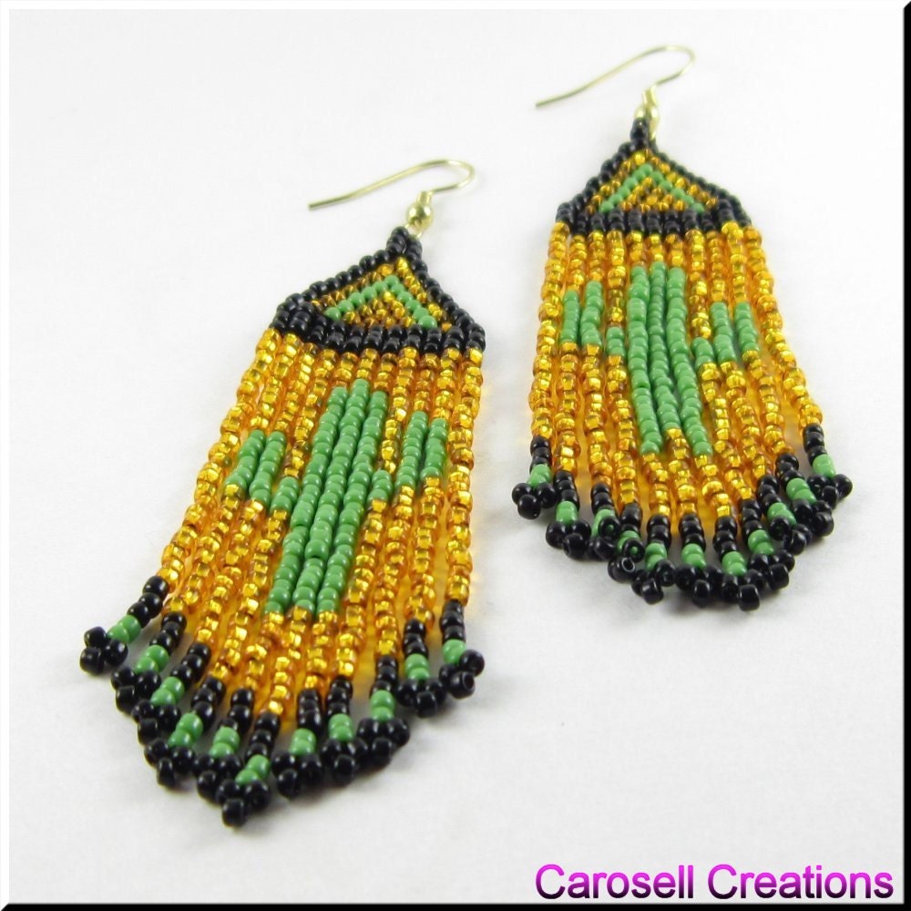 Desert Cactus Seed Bead Fringed Dangle Earrings