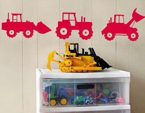 Busy Construction Tractor Crew Wall Decals - Children Boy Bedroom Playroom Vinyl Decor - Trucks Vehicles Stickers