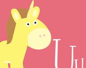 U is for Unicorn Animal Alphabet Print