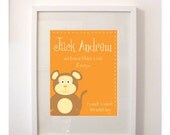 Custom Birth Print 'Monkey' 8x10 Art Poster