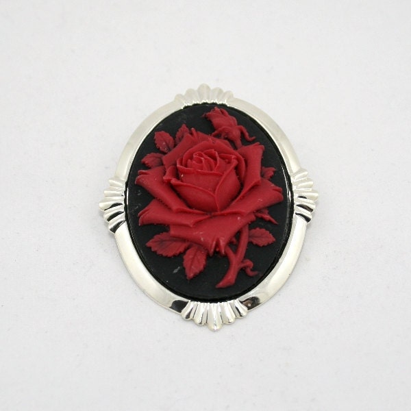 Red Rose Cameo Brooch