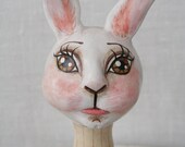 Folk Art White Rabbit Doll - Easter Spring - Primitive Appalachian Folk Art