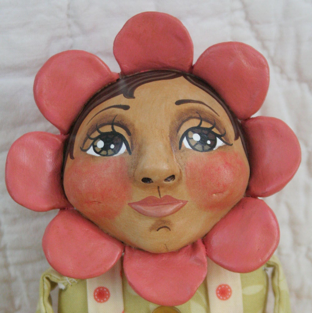 Petal, Pink Flower Folk Art Doll - OOAK Sculpted Appalachian Art