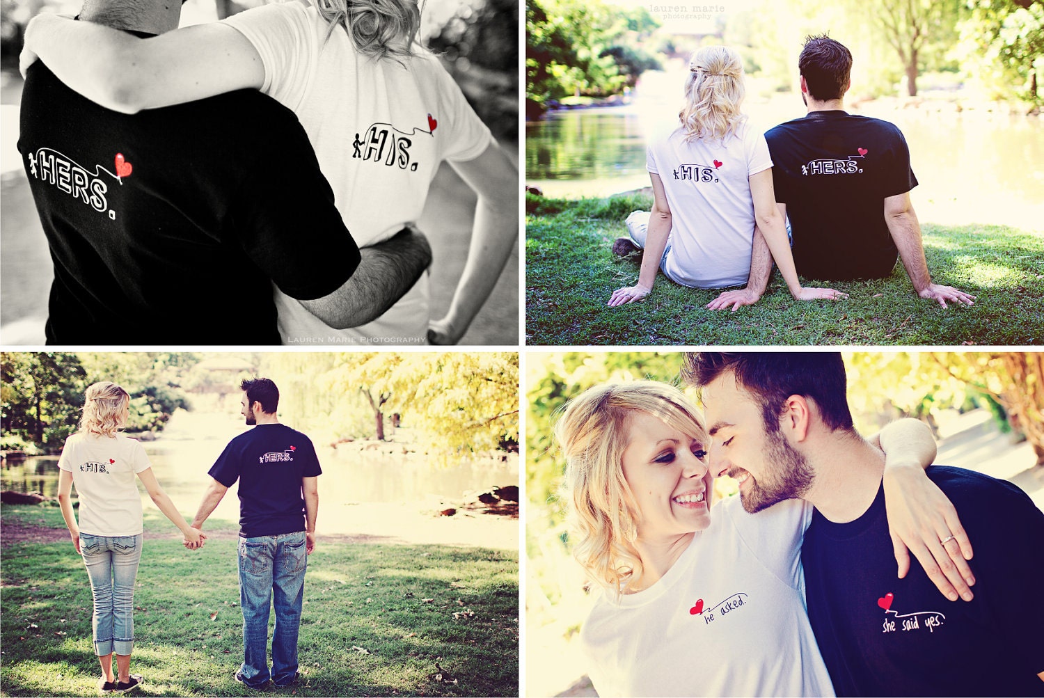Couples TShirt Set - Wedding T-Shirts - He Asked, She Said Yes His & Hers Couples Wedding Gift Honeymoon Tees Heart Balloons