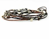 Beaded Leather Wrap Bracelet Chocolate Brown and Silver "Cameron" Sundance Jewelry