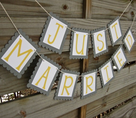 Wedding Banner - Just Married - Grey and Yellow
