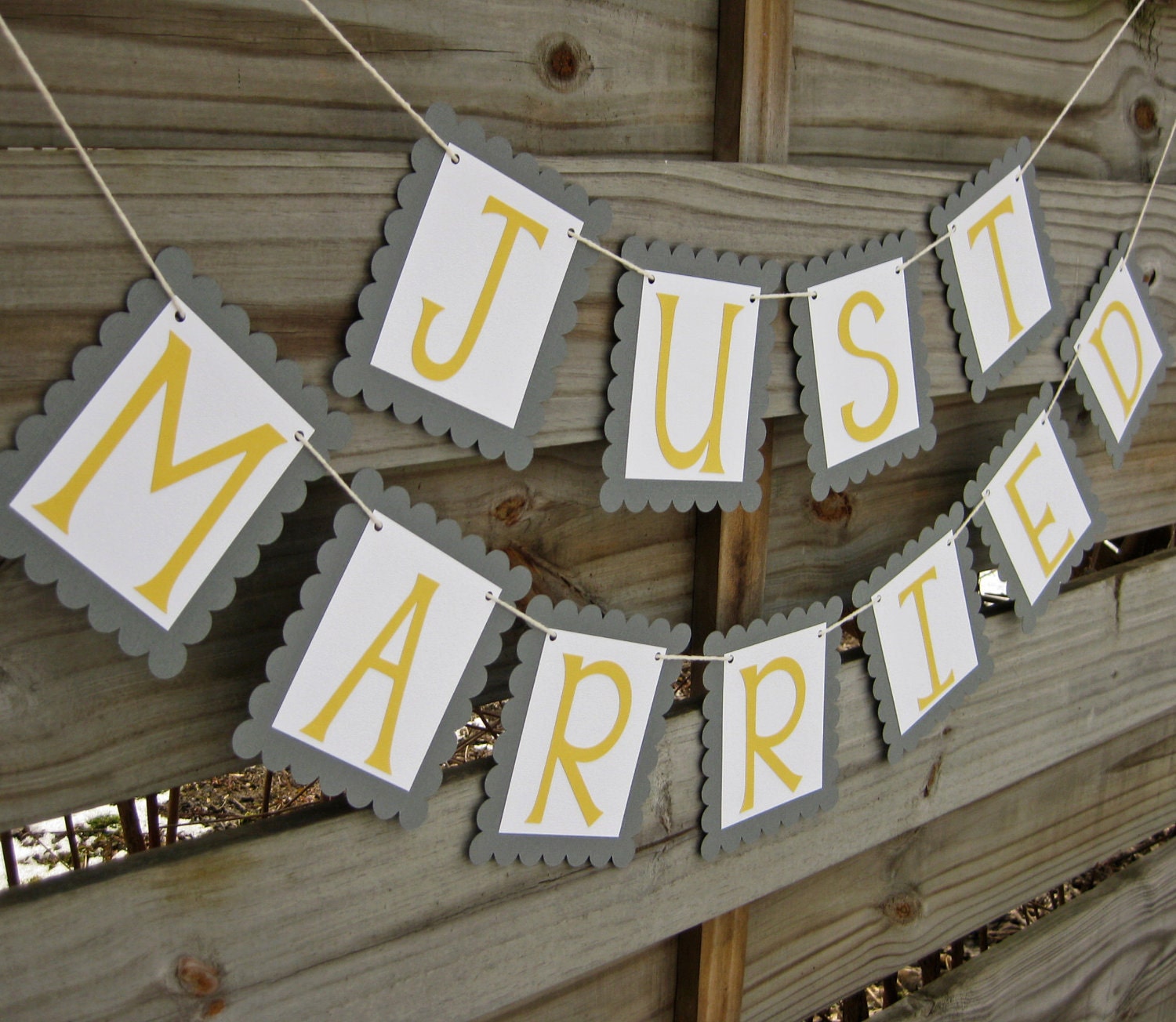 Just Married Banner - Grey and Yellow