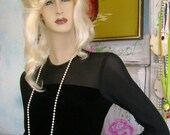 vintage 80s jay jacobs shear dress black stretch velvet  size 5/6