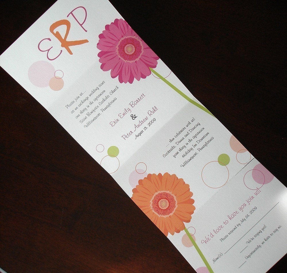 Seal and Send Gerber Daisy Wedding Invitation -  Bridal, baby shower, sweet sixteen, bat mitzvah, communion christening