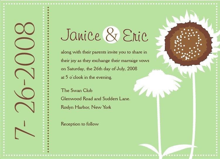 Wedding or Bridal Shower Invitation Spring Green sunflower -  baby shower, sweet sixteen, bat mitzvah, communion christening