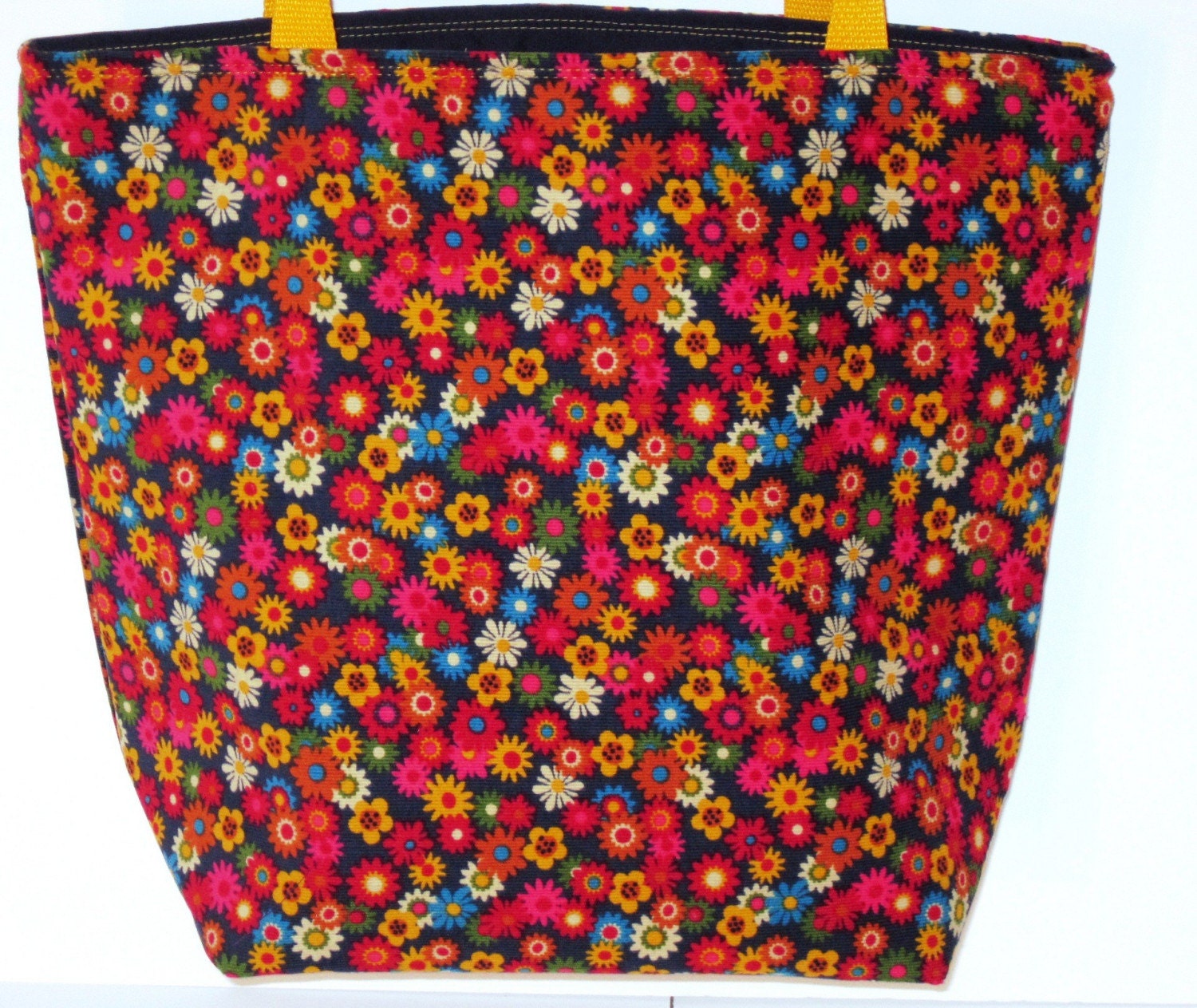 Handmade Soft Corduroy Tote - Retro Bright Flowers