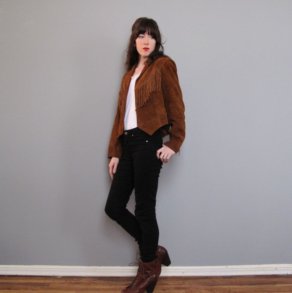 vintage brown LEATHER FRINGE jacket S