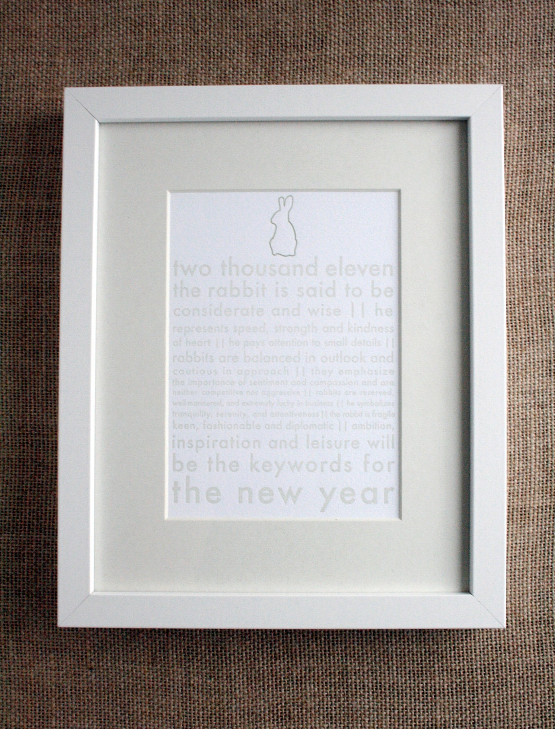SALE - 25% OFF - 2011 Year of the Rabbit - Limited Edition Letterpress Print (framed - sitting rabbit)