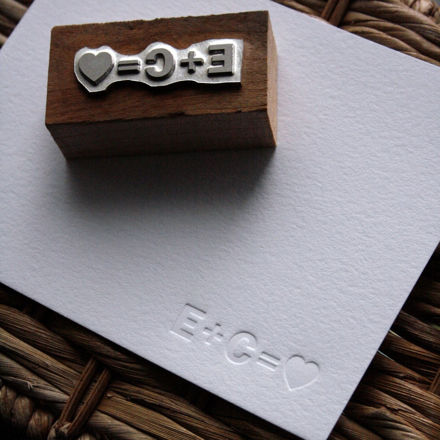 Letterpress Blind Impression Love Stationery Set with Printing Block - 100 qty Notecards & Envelopes