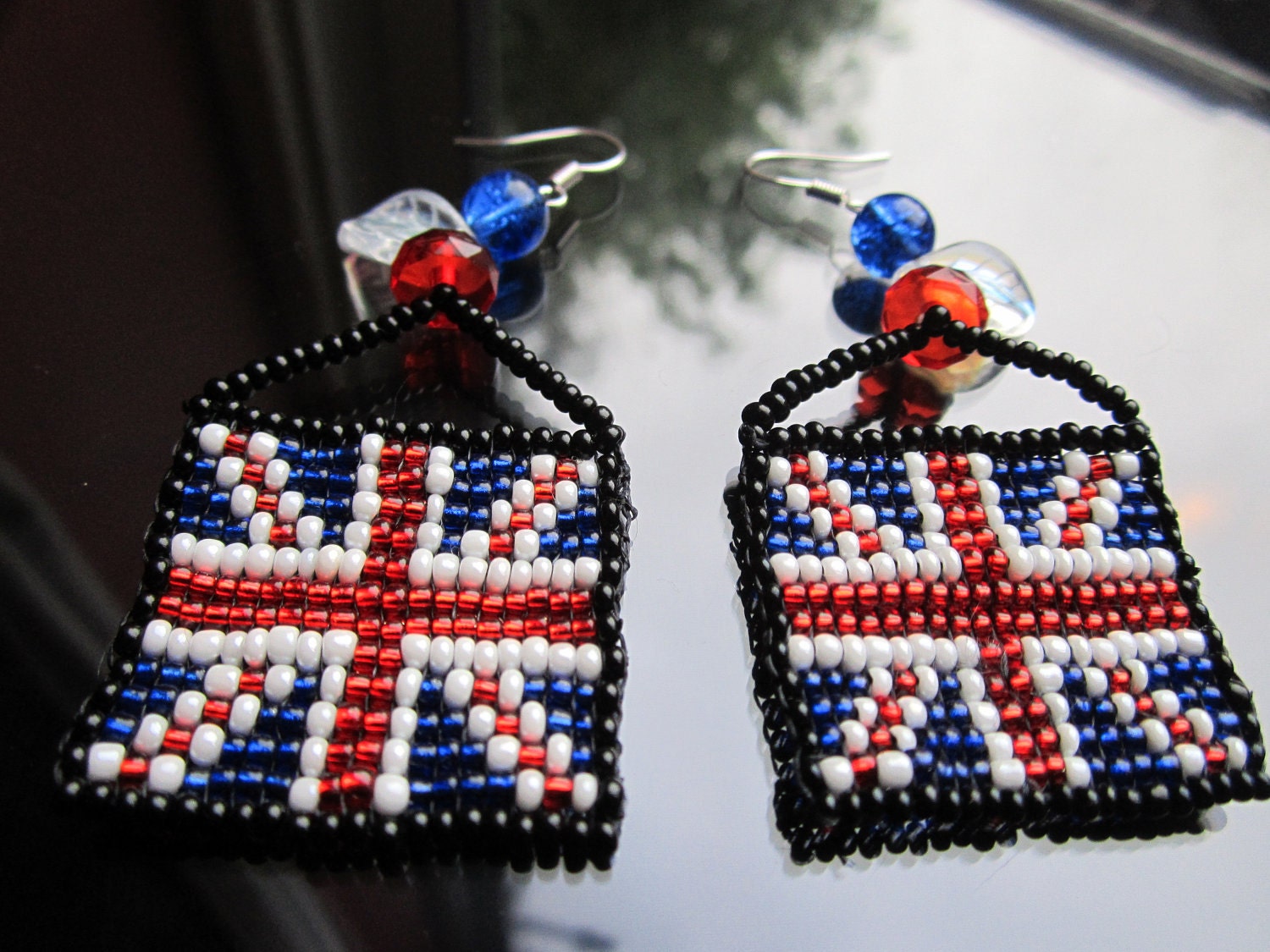 Union Jack hand beaded earrings