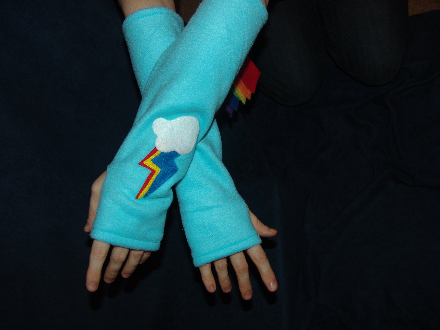 My Little Pony RAINBOW DASH inspired fleece ARMWARMERS Friendship is Magic MlP FiM