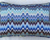 Blue Flame Bargello Needlepoint Accent Pillow - FLAME101