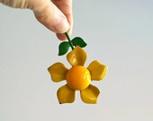 Vintage 1960s Flower Brooch, Sunny Yellow Gold Enamel