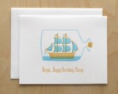 Ship in a Bottle Letterpress Birthday Card