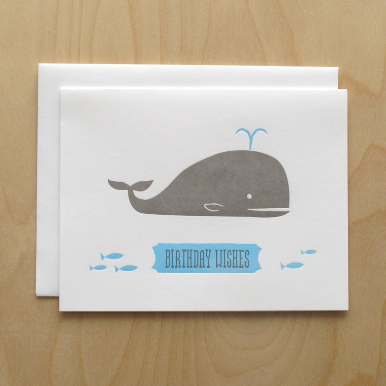Birthday Whale Letterpress Card