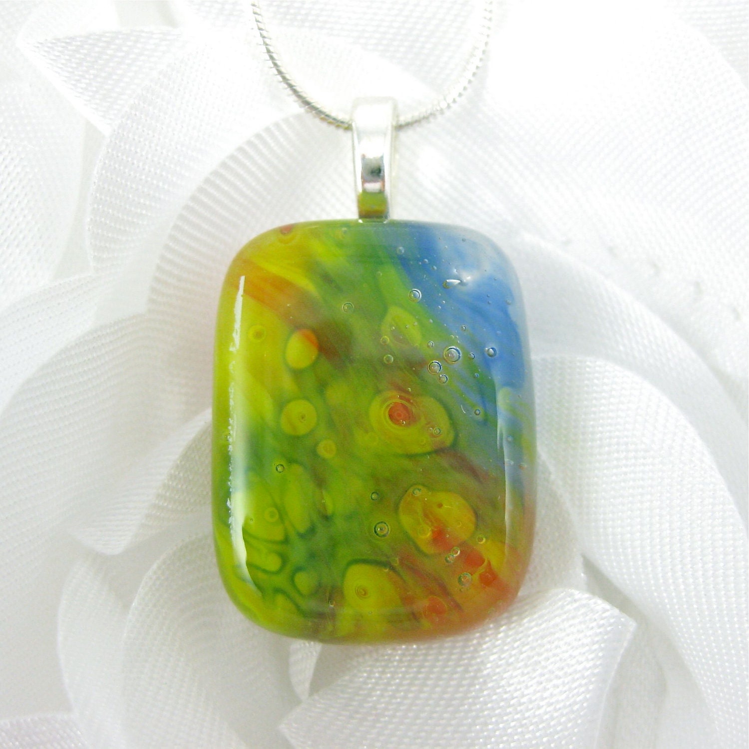 Small Colorful Potmelt Necklace Fused Glass Jewelry