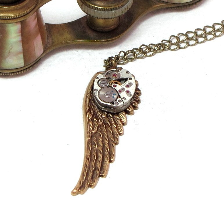 Steampunk Wing Necklace Vintage Watch Movement Cosplay Designed by Mystic Pieces