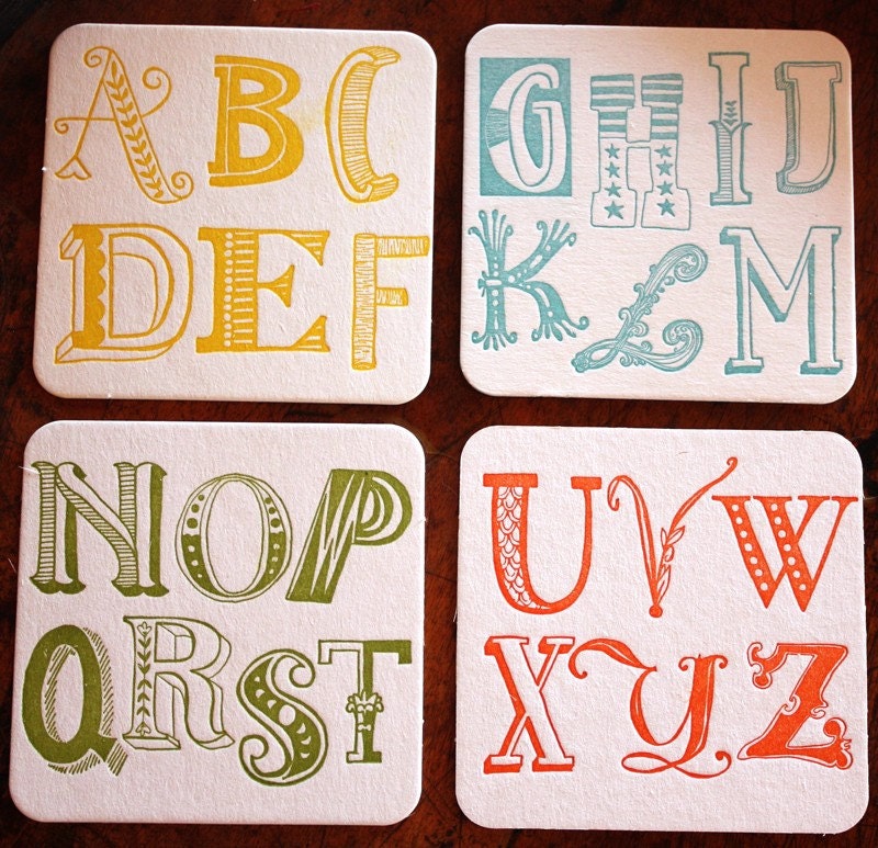 Alphabet Coasters Letterpress Set of 8