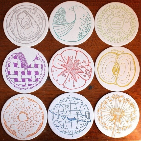 Letterpress Coasters Set of 9 with Bag