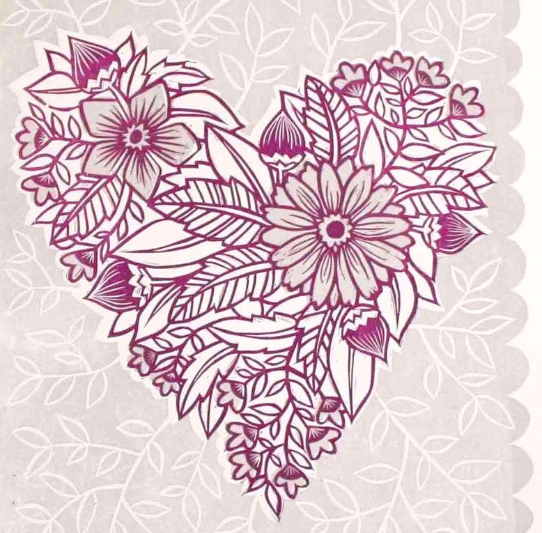 Flower Heart Block Print
