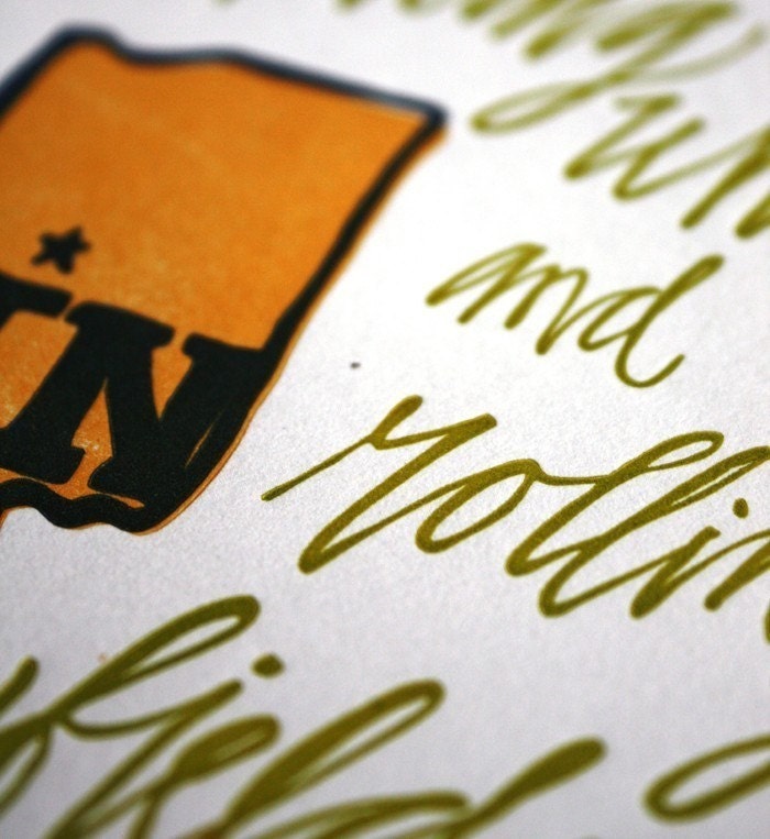 Indiana Letterpress Art Print --State Series