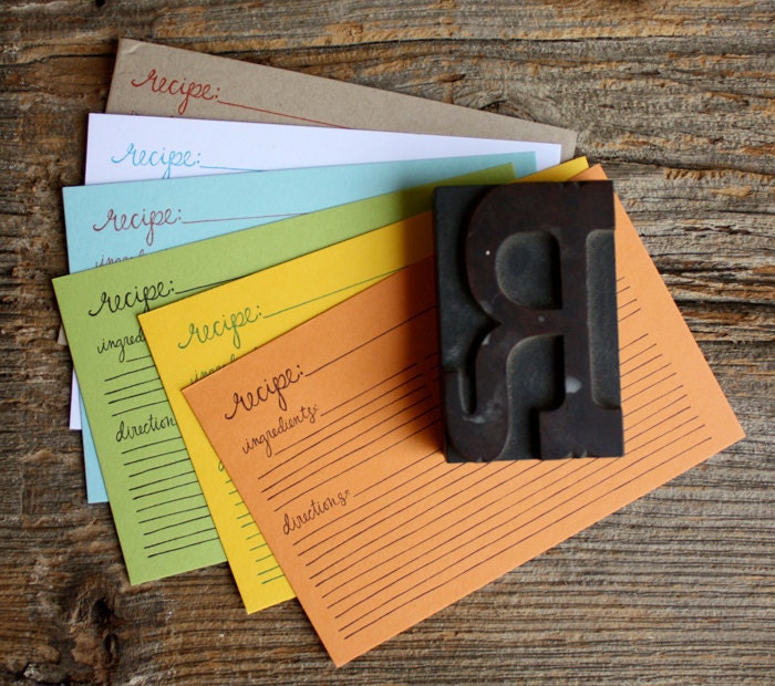 Letterpress Recipe Cards--Cards and Dividers Only