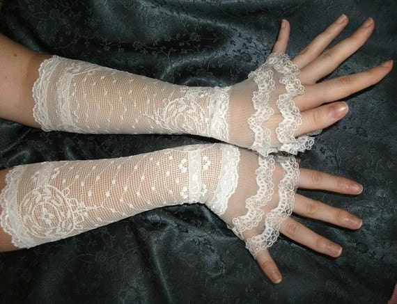 Bachelorette ivory lace cuffs ivory lace gloves French lace cuffs bridal lace cuffs bridal lace gloves victorian cuffs wedding gloves
