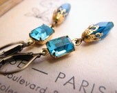 Shabby chic drop earrings teal aqua filigree