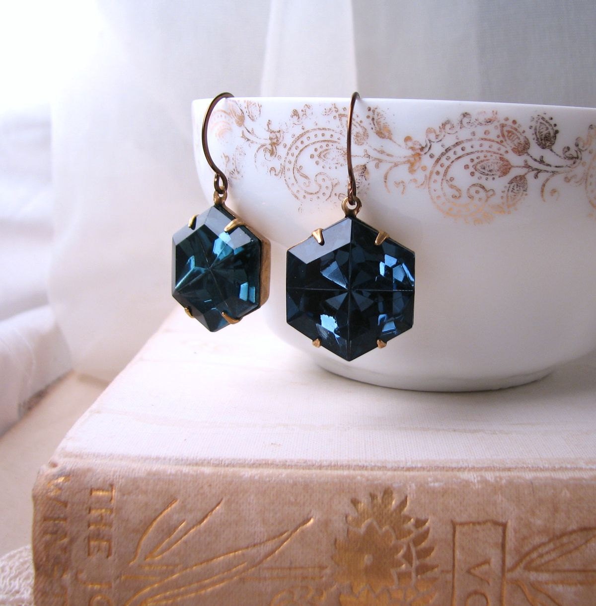 Sapphire Hex on You earrings vintage sapphire blue rhinestones