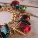 Holiday jewelry CHRISTMAS charm bracelet  vintage rhinestones green red