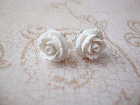 Petite Rose Stud Earrings (White)