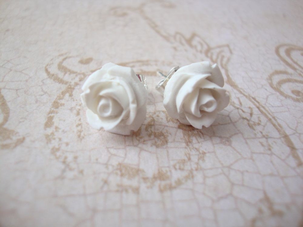 Petite Rose Stud Earrings (White)
