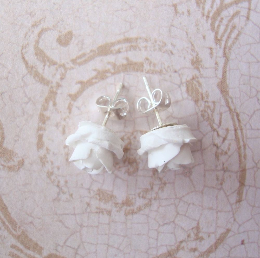 Petite Rose Stud Earrings (White)