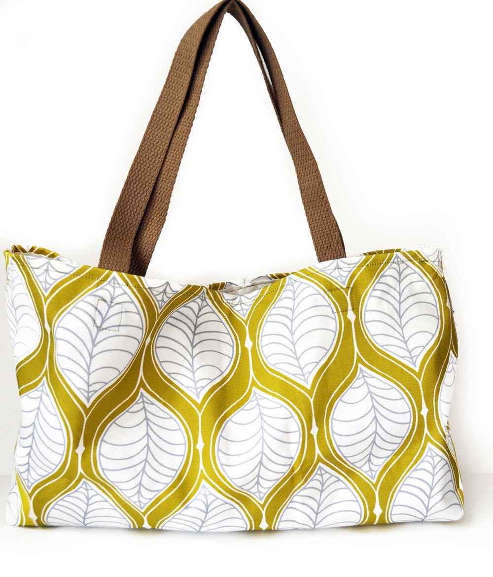 SALE Cotton Tote Bag with My Own Leaf Green Woodland Print