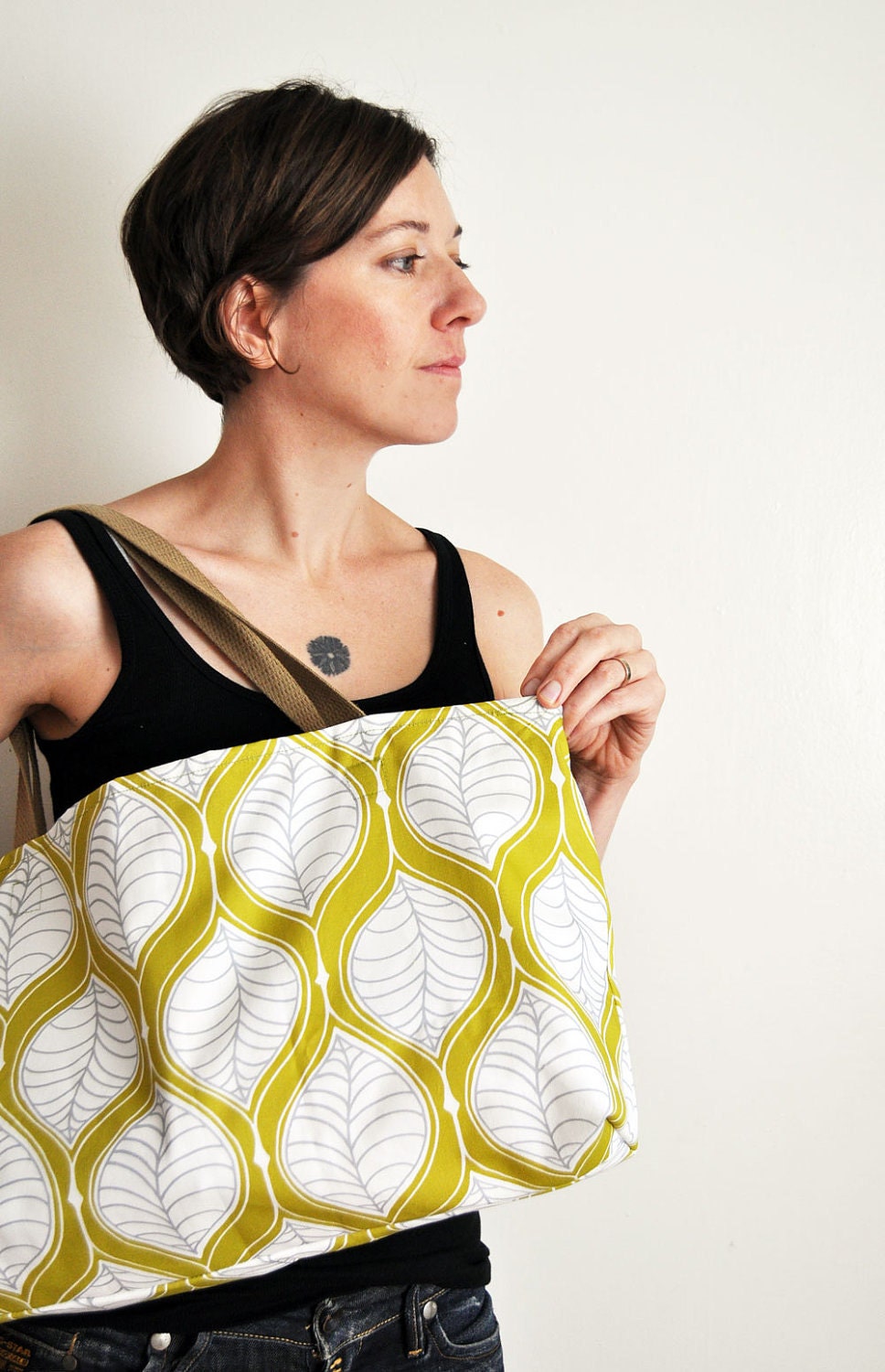 Reserved For Shannon Handmade Tote Bag with Blue Porcupine Quills Graphic Print